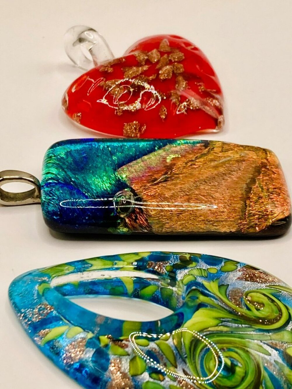 Lot of 3 Vintage Murano Style Glass Pendants -23B